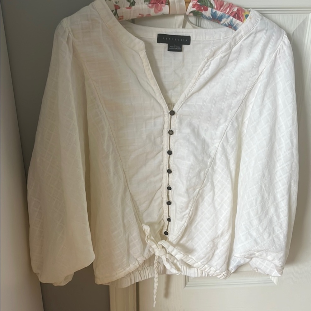 Sanctuary White 3/4 Sleeve Tie Front Blouse